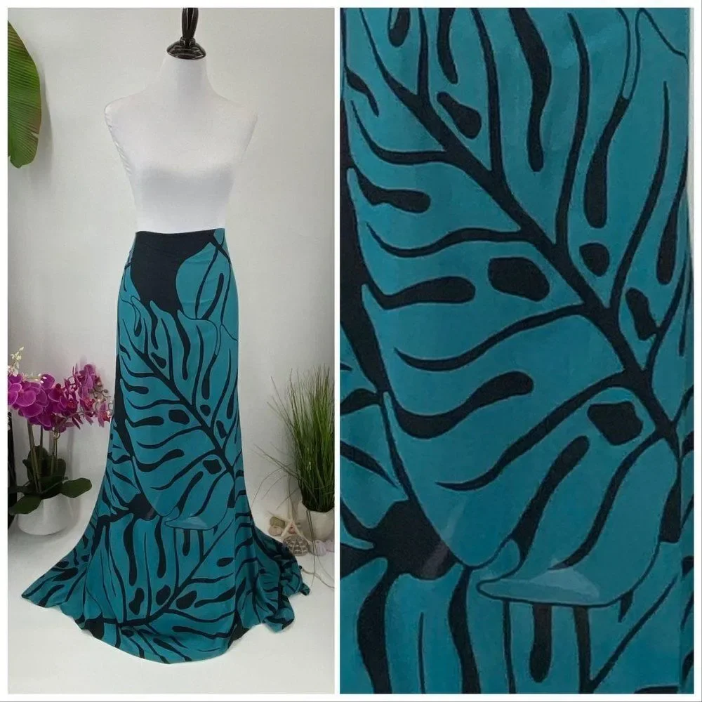 Black/Teal Monstera SARONG Pareo Lavalava Beach Skirt Summer Scarf - Picture 2 of 4